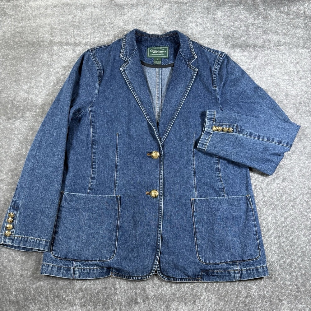Vintage Lauren Jean Co Blazer Women's Large Blue Denim Gold‎ Buttons